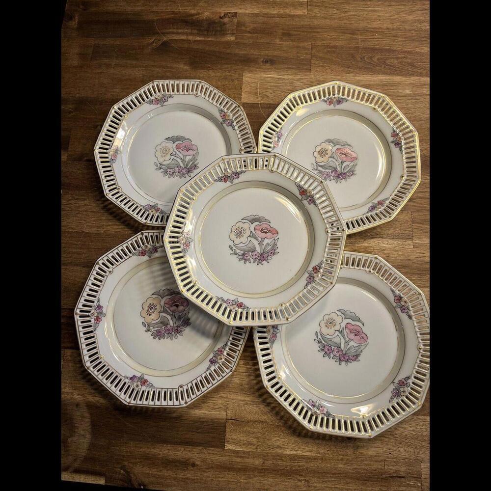 VINTAGE BAVARIA SCHUMANN Floral Multicolored Plates 7.5" wide Lot Of 5